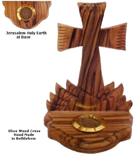 Cross with Holy Earth on Base - Made in Bethlehem