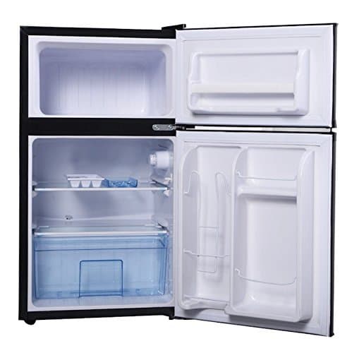 3.4 Cubic Feet 2 Doors Black Compact Mini Refrigerator With Separate Freezer CFC Free Low Noise Energy Saving Mechanical Temperature Control Ideal For Use In Dorm Office Or Your Mini Bar