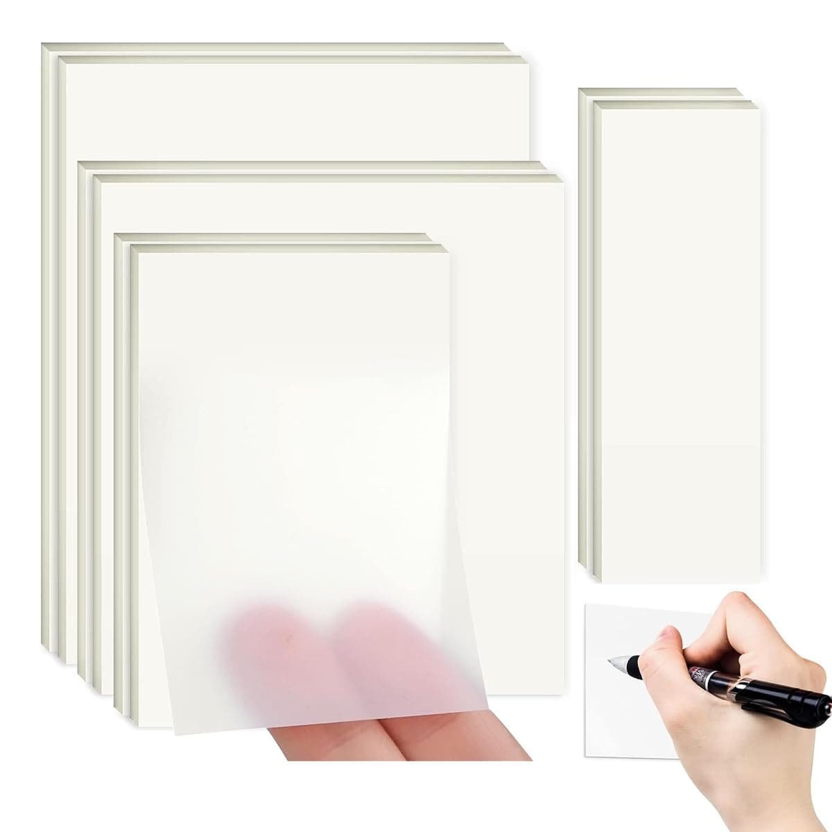 400 Sheet Transparent Sticky Notes, Self-Adhesive Clear Sticky Notes, 4 Sizes, White