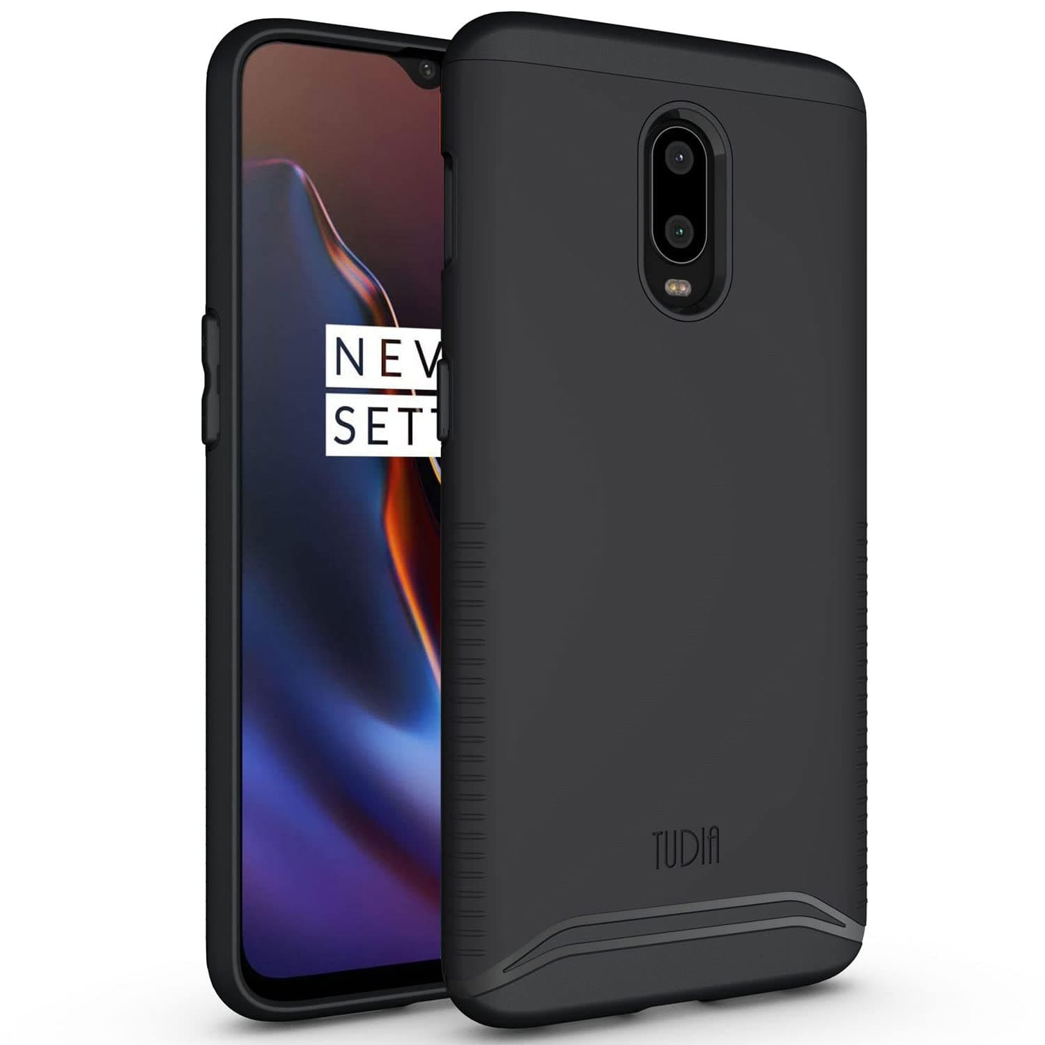 TUDIADualShield Designed for OnePlus 6T Case, [Merge] Dual Layer Heavy Duty Slim Hard Case for OnePlus 6T (Matte Black)