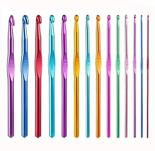 14 pcs Crochet Hooks Set, 14 Sizes Multicolor Aluminum Handle Knitting Needles Kit for Crocheting, Knitting Needles for Yarn Craft, 2-10mm