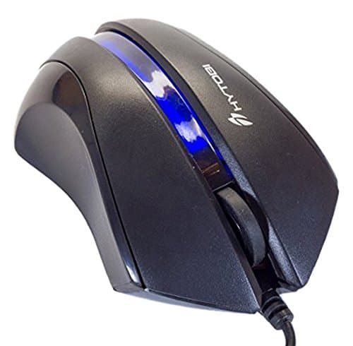 HYTOBI MEM50-BLU 3-Button USB Wired Optical LED Mouse, Black/Blue