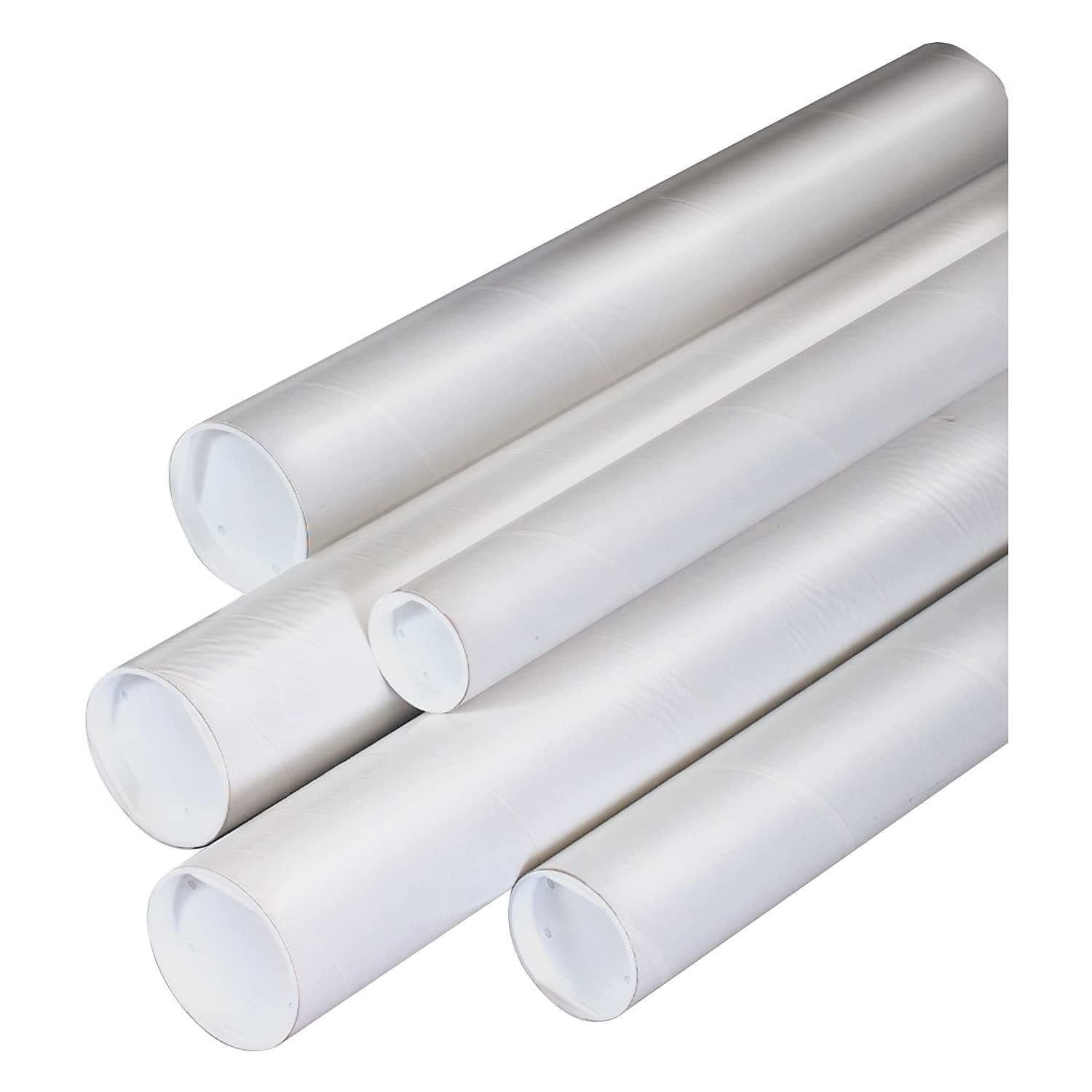 Aviditi White Mailing Tubes with Caps, 2 1/2" x 20", Pack of 34, for Shipping, Storing, Mailing, and Protecting Documents, Blueprints and Posters