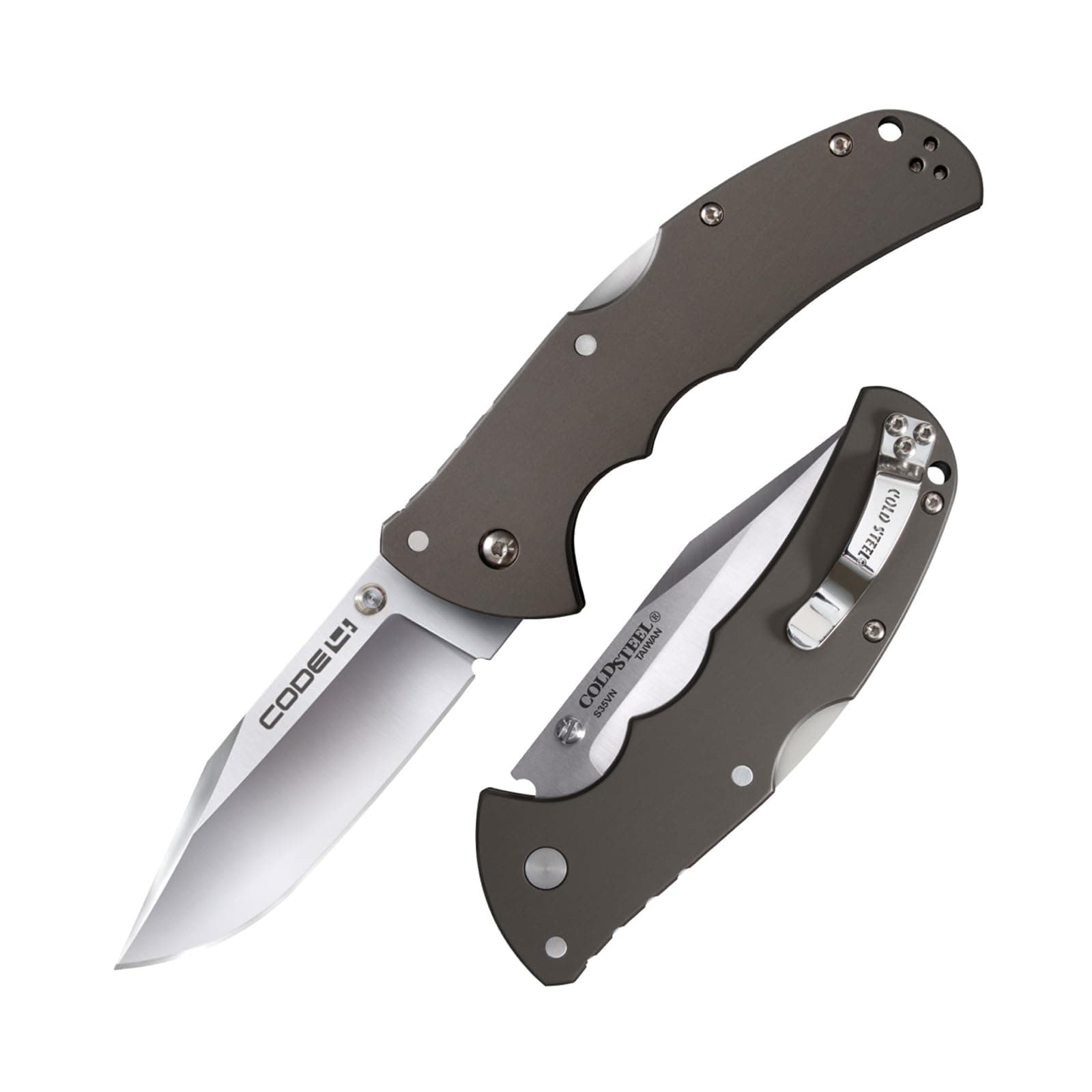 Code 4 Folding Knife, 3 1/2" Satin Plain Blade, Clip Point, Aluminum Handle