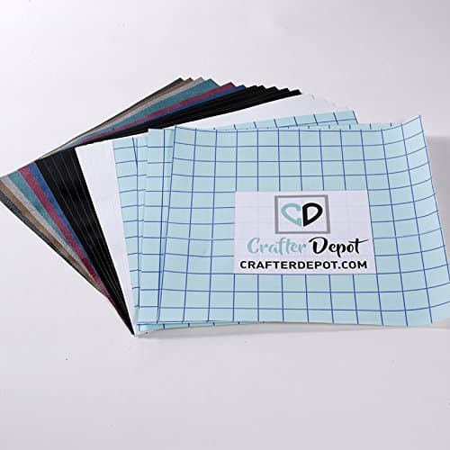 20 Vinyl Sheets 12 x 12, 5 White and 5 Black Oracle Vinyl Sheets, 6 Glitter Vinyl Self Adhesive Vinyl Sheets and 4 Transfer Paper Sheets with Grid