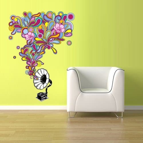 Fit You Color Wall Decal Vinyl Sticker Decals Note Notes Wave Music Flowers Curly Nice Turntable Gramophone (Col13)