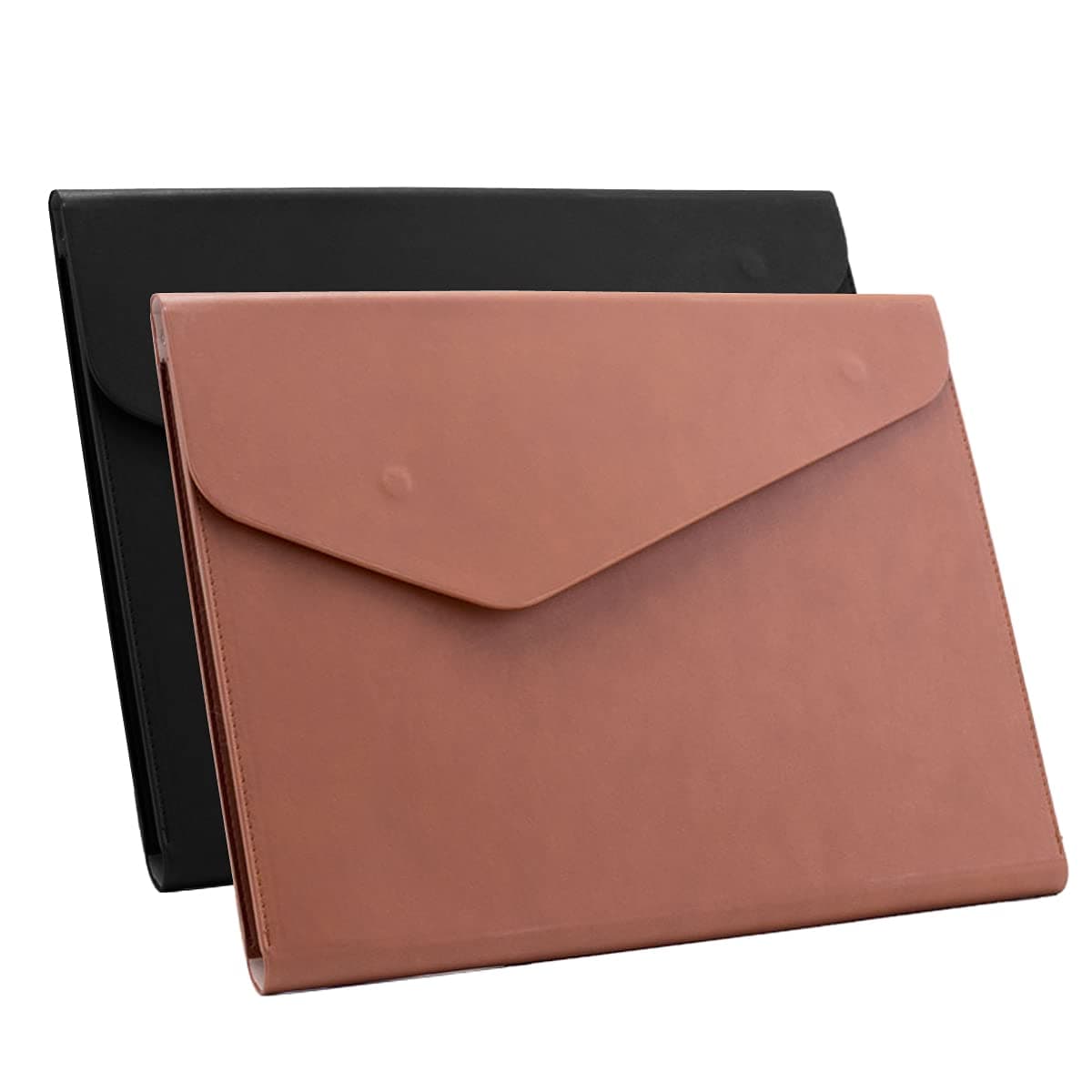 Enyuwlcm PU Leather A4 File Folder Document Holder Waterproof Portfolio Envelope Folder Case with Invisible Magnetic Closure 2 Packs (Black&Brown, A4-2Packs)