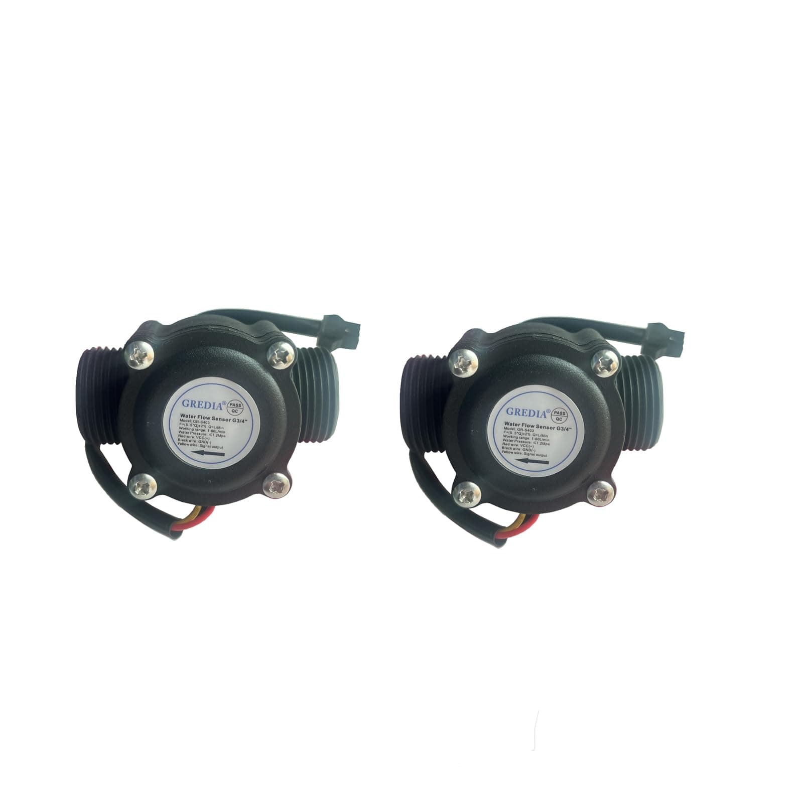 GREDIA 3/4" Water Flow Sensor Food Grade Switch Hall Effect Flow Meter Flow Meter Counter 1-60L/min (Pack of 2)