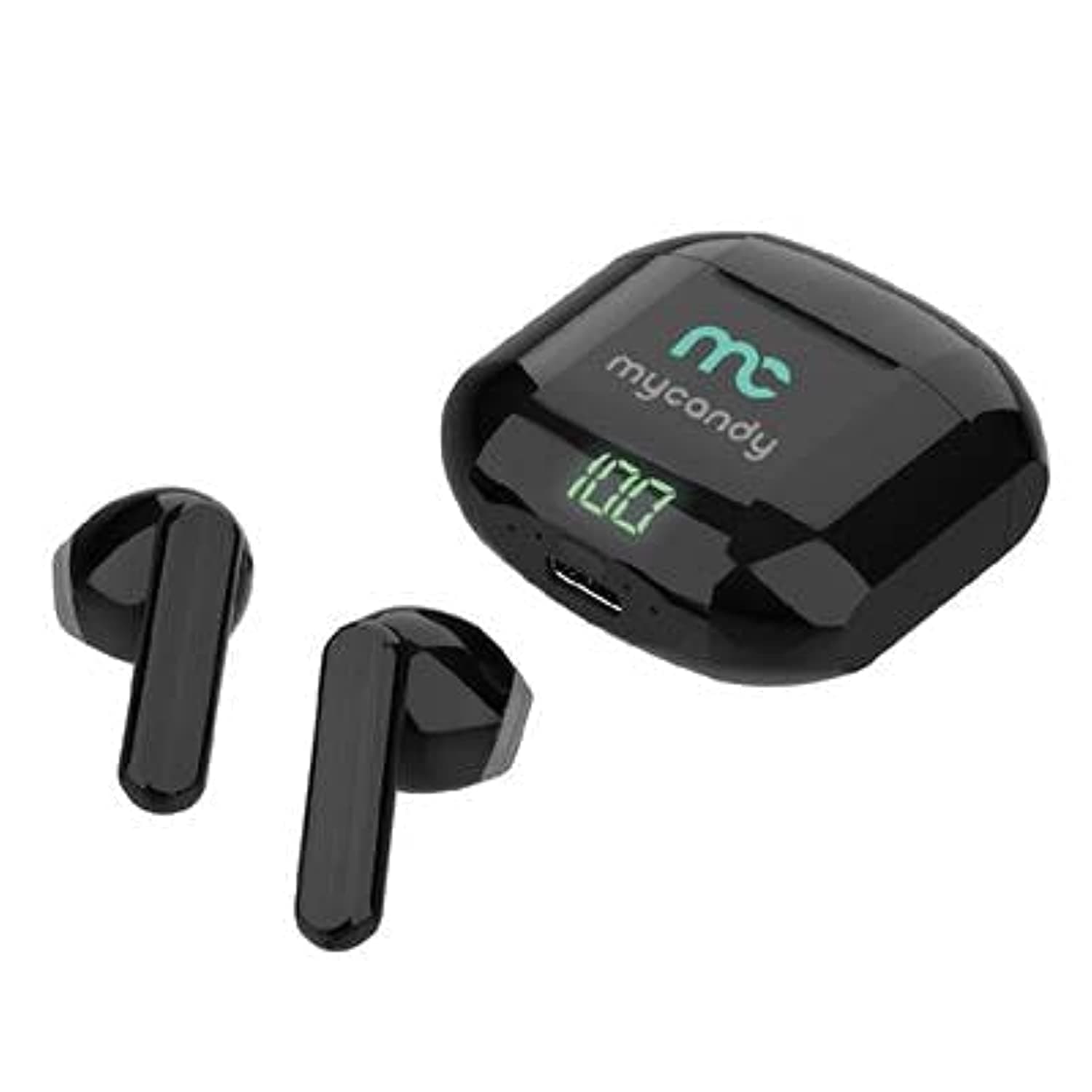 MYCANDYTrue Wireless Earbuds, TWS-175, Extended Playtime, Touch Controls, Digital Battery Display, Sleek Black Design, For Work, Commute, Travel and More