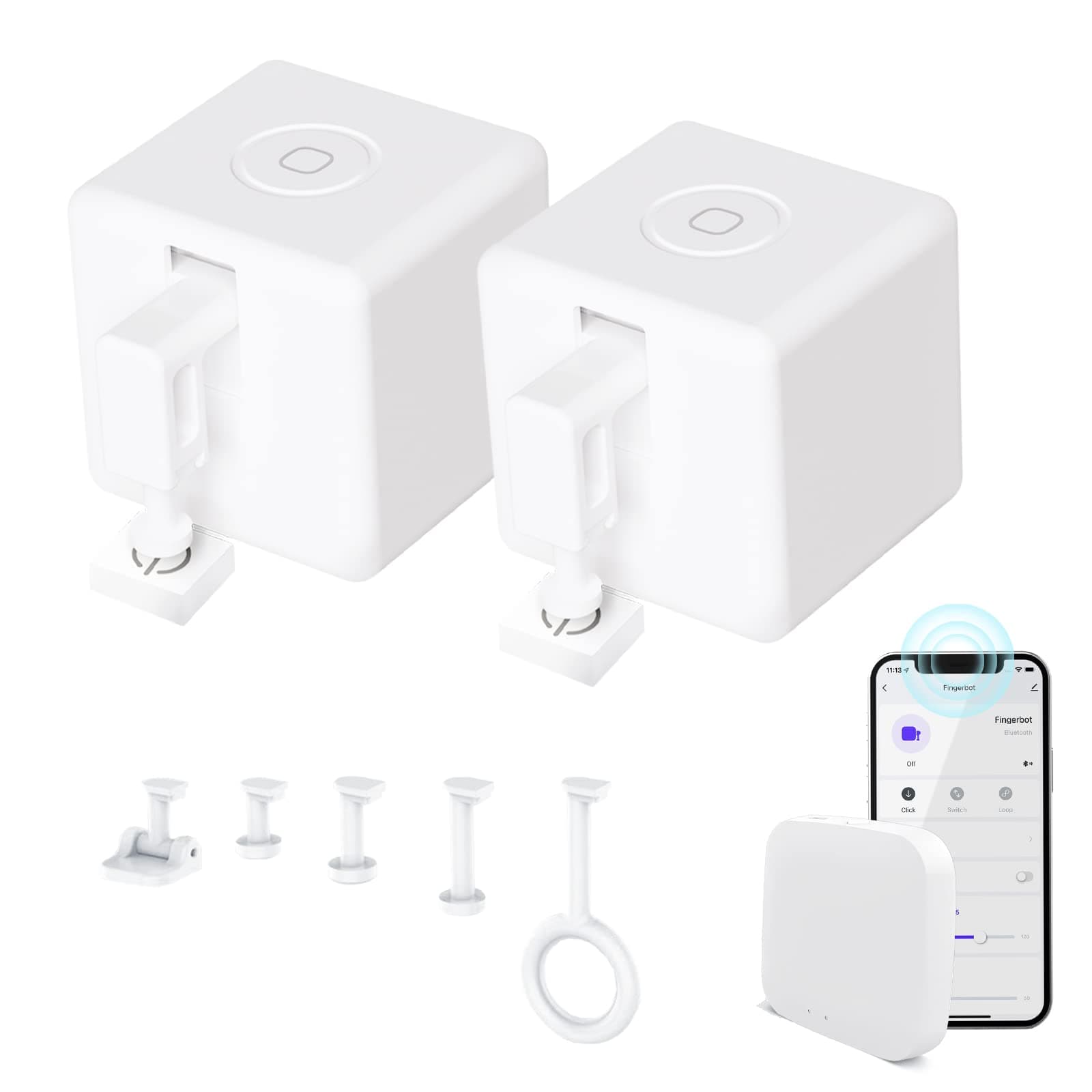 MOES Smart Fingerbot 2packs with Tuya Bluetooth Hub and Accessory kit, Smart Switch Button Pusher Adds Finger Touch Control, Compatible with Alexa, Google Home, Timing and Remote Control Finger Bot