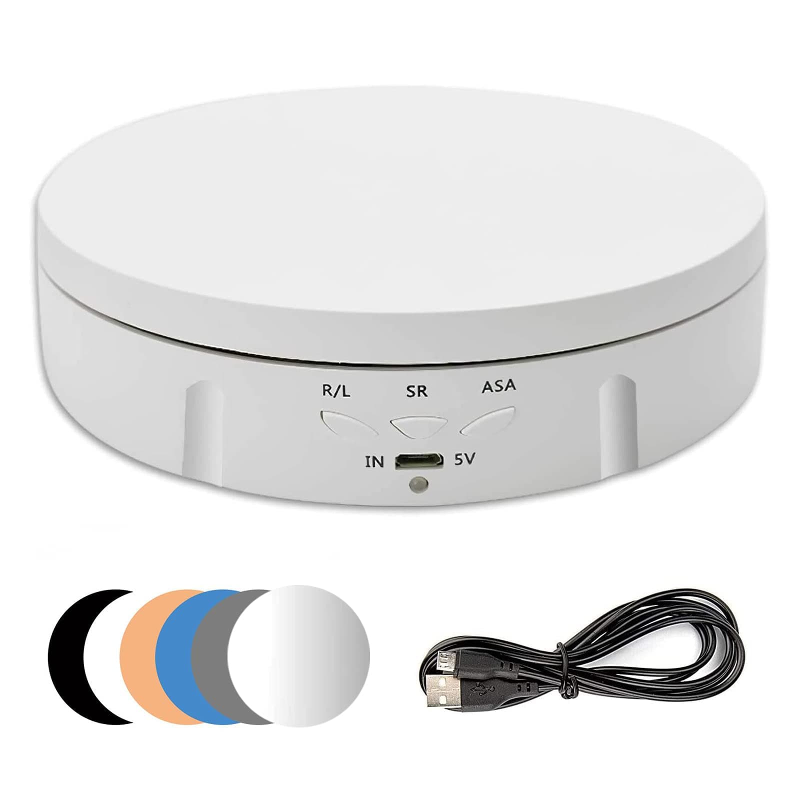 CDIYTOOL Electric Rotating Turntable, 90/180/360 Degree Adjustable Motorized Stand Display Table for Photography, Live Video, Product Display, Jewelry, Watch with 6 Backgrounds (White)