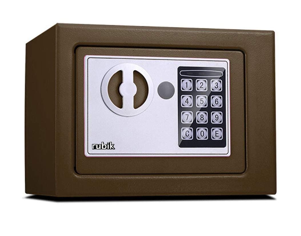 Mini Digital Safe Box with Electronic Keypad and Physical Key Lock for Home Office Hotel Jewelry Passport Watches Cash Storage (Brown)