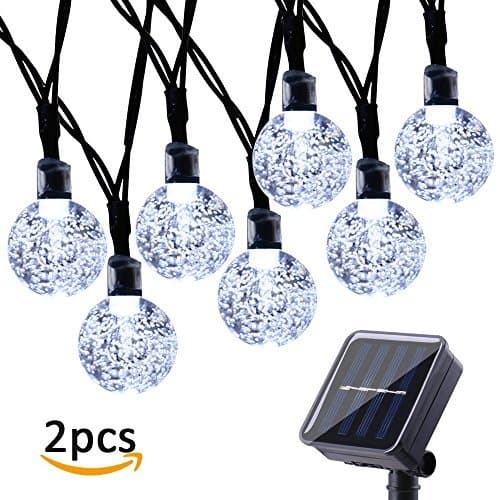 Icicle Solar String Lights, 20ft 30 LED Solar Powered Fairy Globe String Light for Indoor/Outdoor, Christmas, Home, Patio, Lawn, Garden, Wedding, Party Decorations(2 Pack White)