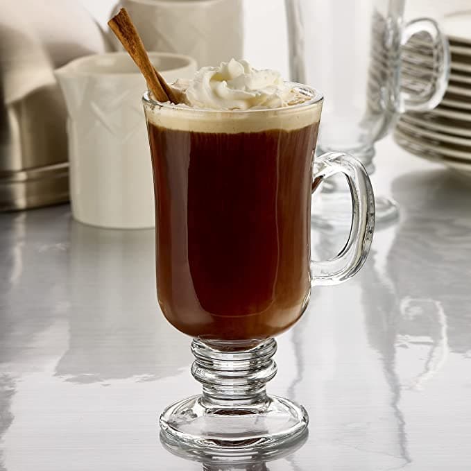 PrimeWorld Irish Coffee Mug with Handle-250ml Crystal Clear Mug Set of 6pieces | Drinking Cup for Tea, Coffee, hot Chocolate, Cold Coffee, hot Beverages | Perfect for Home, Restaurants and Parties