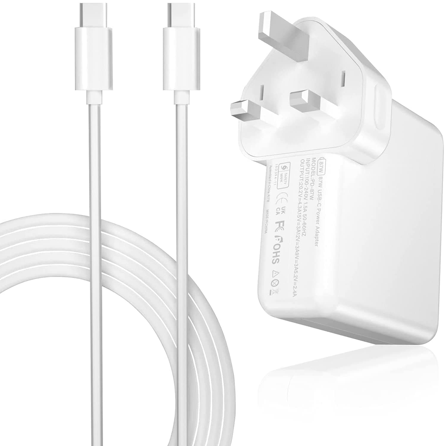 87W USB-C Power Adapter, Compatible with Mac-Book Pro/Air 13”, 15” & 16 Inches Laptops, iPad-Pro, ThinkPad HP Dell, USB C Charger, Also Functions as 61W, 33W Charging Cable Included