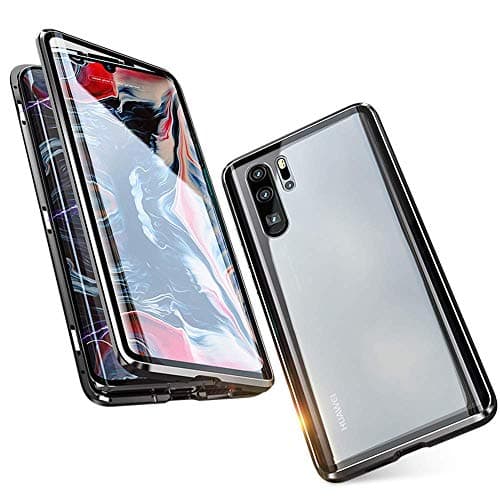Case for Huawei P30 Pro Cover Magnetic Adsorption Tech Front Back Tempered Glass Unibody Design Powerful Magnets Built-in Frame 360 Degree Protection Shockproof Metal Flip Cover, Black
