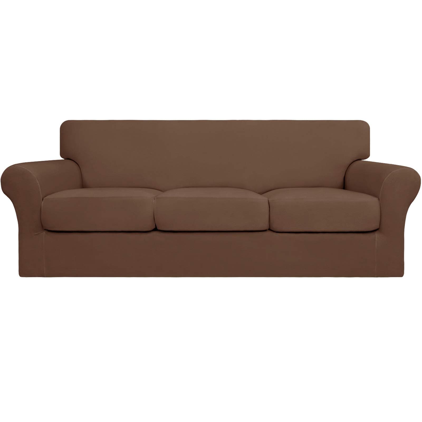 Easy-Going 4 Pieces Stretch Soft Couch Cover for Dogs - Washable Sofa Slipcover for 3 Separate Cushion Couch - Elastic Furniture Protector for Pets, Kids (Sofa, Brown, Large)