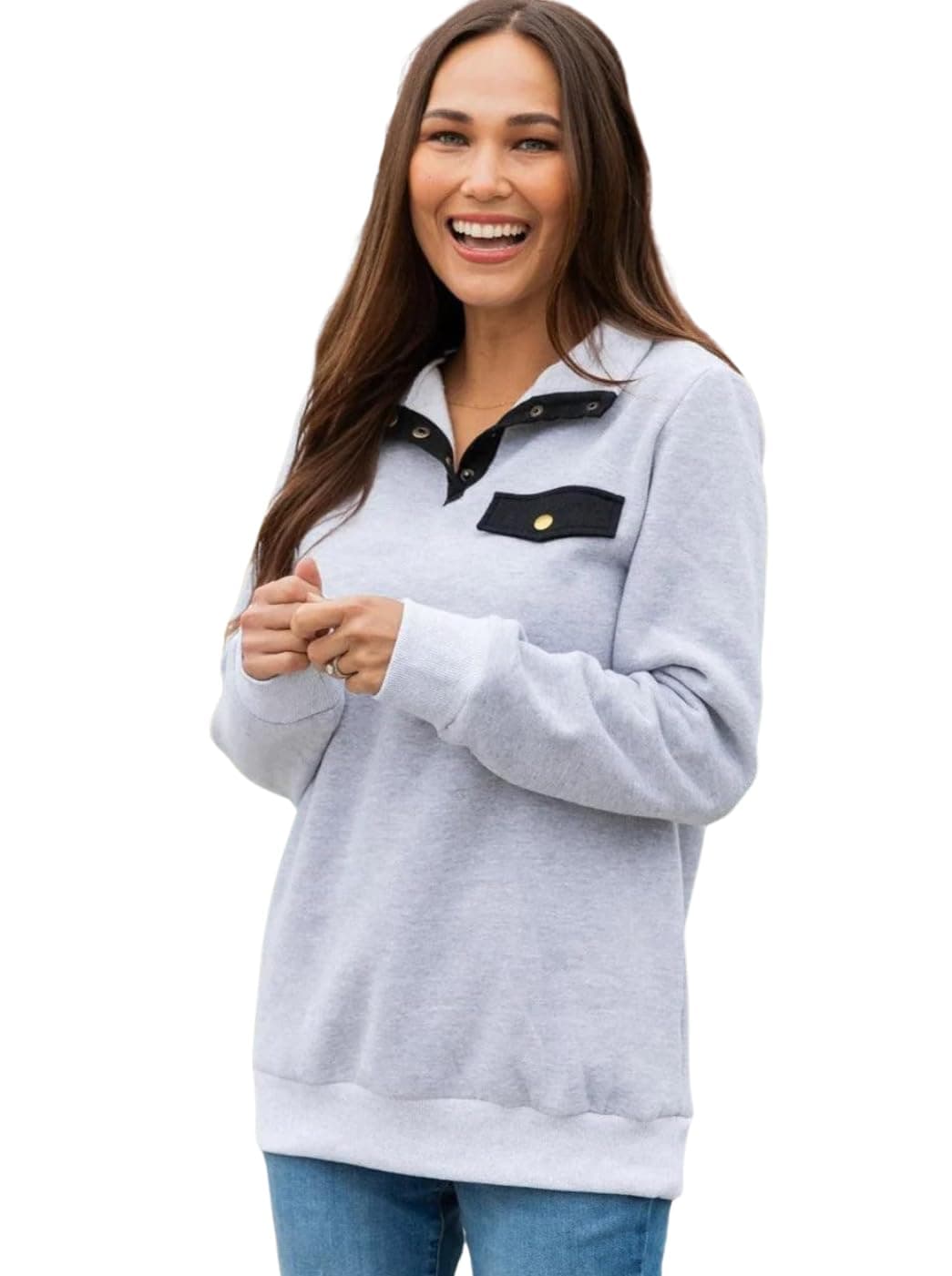 Tickled Teal Women's Snap SweatShirt Long Sleeve Pullover Top