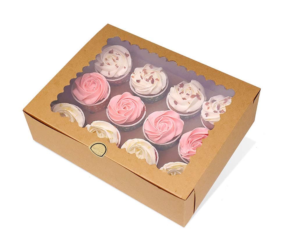 6-Set Cupcake Boxes Hold 12 Standard Cupcakes, Brown Cupcake Containers, Cupcake Carrier, Food Grade Kraft Cupcake Holders for Cookies, Muffins and Pastries