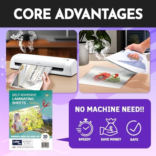 HA SHI (100 Sheets) Self Adhesive Laminating Sheets Cold Laminate Self Adhesive Plastic Paper 8.5" x 12.5"