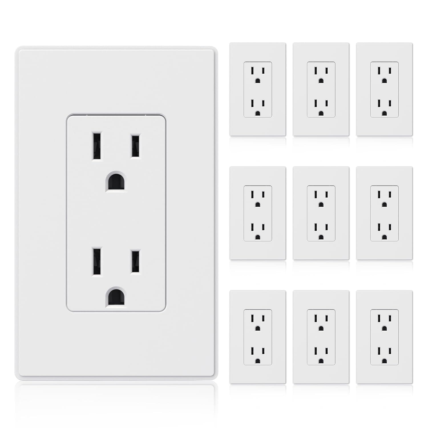 wall receptacle 2003A matte white with wall plate 10 pack