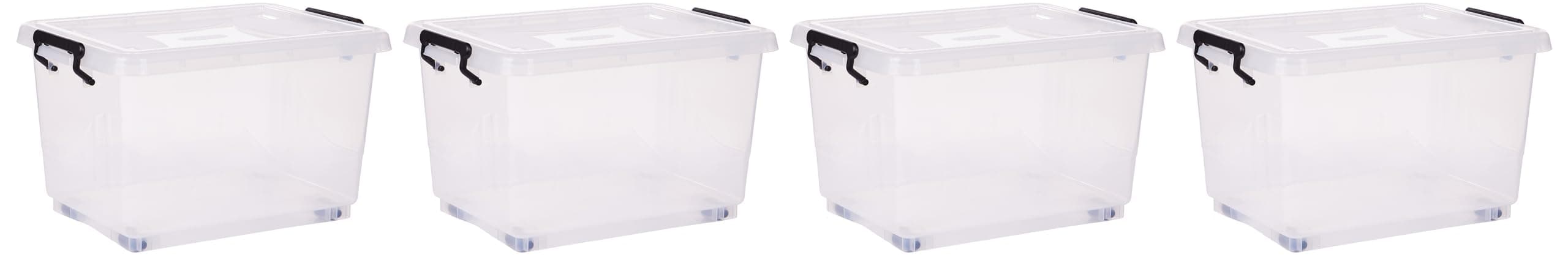 Cosmoplast 22L Clear Plastic Storage Box with Wheels & Lockable Lid Set of 4