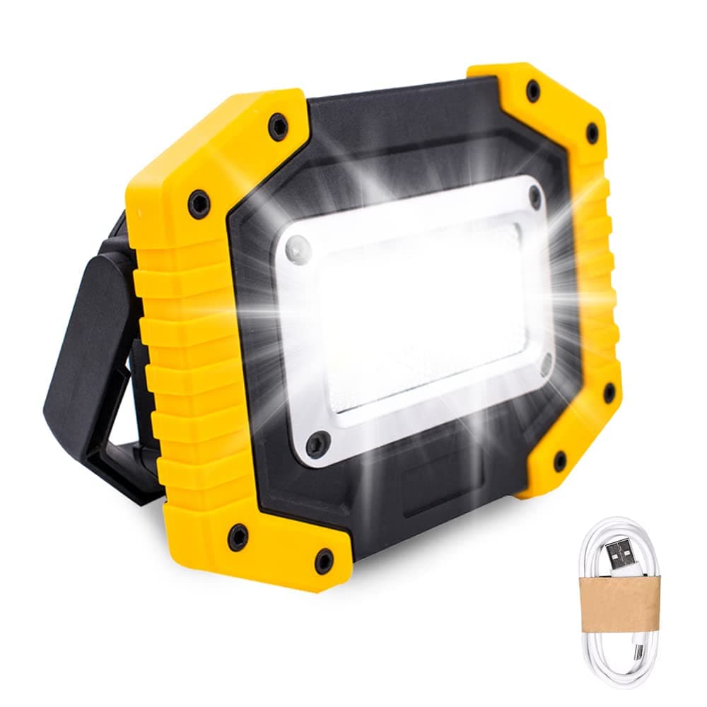 Trongle LED Rechargeable Work Lights, 30W Floodlight Battery Security Light with 3 Modes Outdoor COB Floodlight Camping Lights with USB Waterproof for Yard, Garage, Fishing, Hiking(Battery Included)