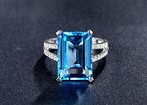 Topaz Engagement Ring Sapphire Ring 925 Silver Rectangle Perfect Cutting Engagement Rings for Women Solitaire Engagement Ring Aquamarine Gemstone Ring