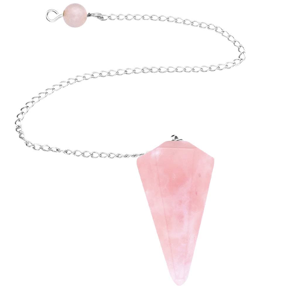 Rose Quartz Gemstone Crystal Pendulum - Dowsing, Scrying, Healing with Gift Pouch