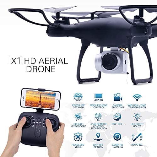 RC Drone with 720P HD Adjustable Camera Live Video FPV for Adults and Beginners 40mins Flight Time Drone Quadcopter,APP Controlled Altitude Hold/Long Flight Time Helicopter Toy Bonus Battery (Black)