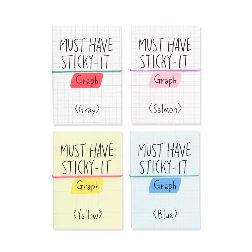 Monolike Must Have Sticky Graph 4p Set Self-Adhesive Memo Pad 80 Sheets, Daily Sticky, Diary, Memo