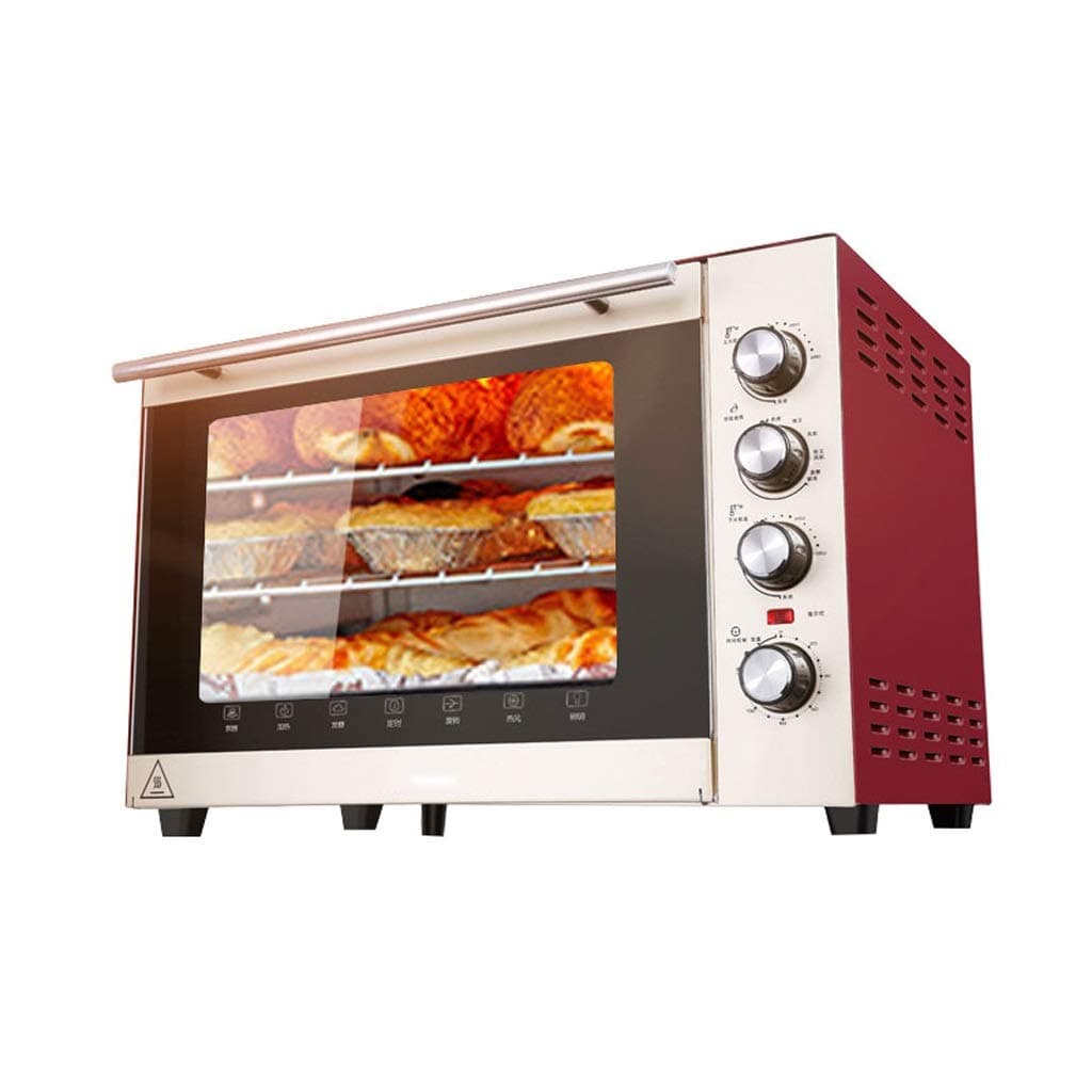 Oven Everyday home Mini 70L with Temperature Setting 100-250℃ and 0-120 Mins Timer, 1500W Three-layer Glass Door Red