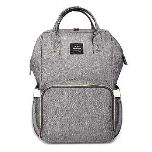 Land Baby Diaper Bag Backpack - Multi-Function Waterproof Maternity Travel Nappy Bags for Baby Care - Large Capacity, Durable and Stylish (Large - Grey & Black)