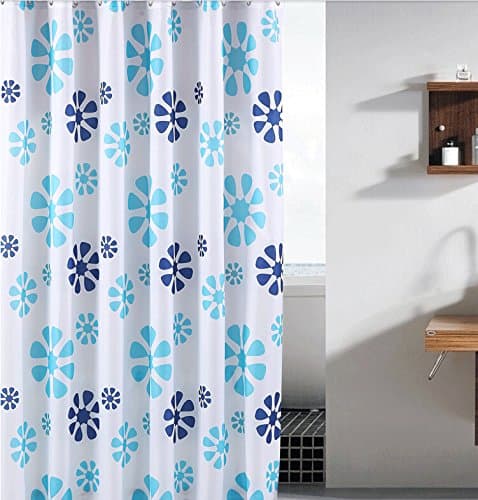 Beautiful blue flower pattern - Genuine thick waterproof polyester shower curtain mildew bathroom + metal eyes with vertical