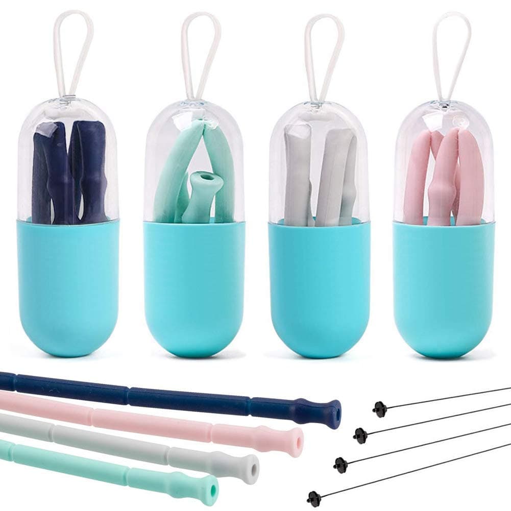 Reusable Drinking Straws With Collapsible Silicone Cup and Small Replacement Straw ToGo