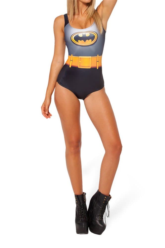 Summer Digital Printing Batman cape Pattern Women Tight Stretch One Piece Swimsuit