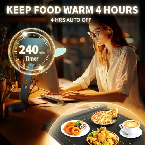 COODAM Warming Mat for Food - Full Surface Rapid Heating, Rollable & Portable Food Warmer Mat with 6 Temperature Settings and 1-4 Hours Adjustable Timer, Silicone Heating Mat for Party Buffet (Black)