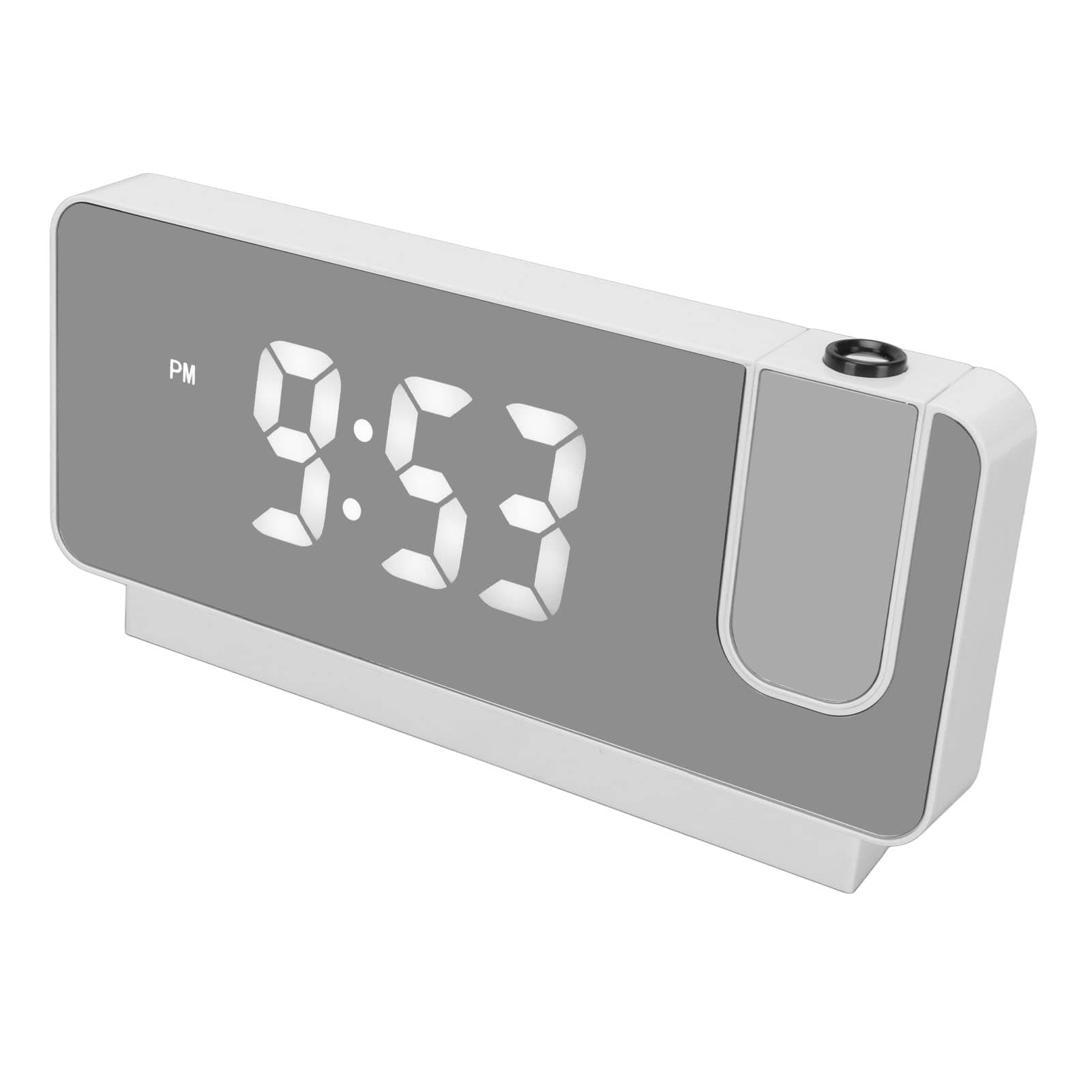 Digital Projection Alarm Clock for Bedroom, Large Dimmable LED Display Mirror Screen Electronic Clock with USB Charger, Calendar Temperature, Snooze Mode, for Heavy Sleeper Kids (White)