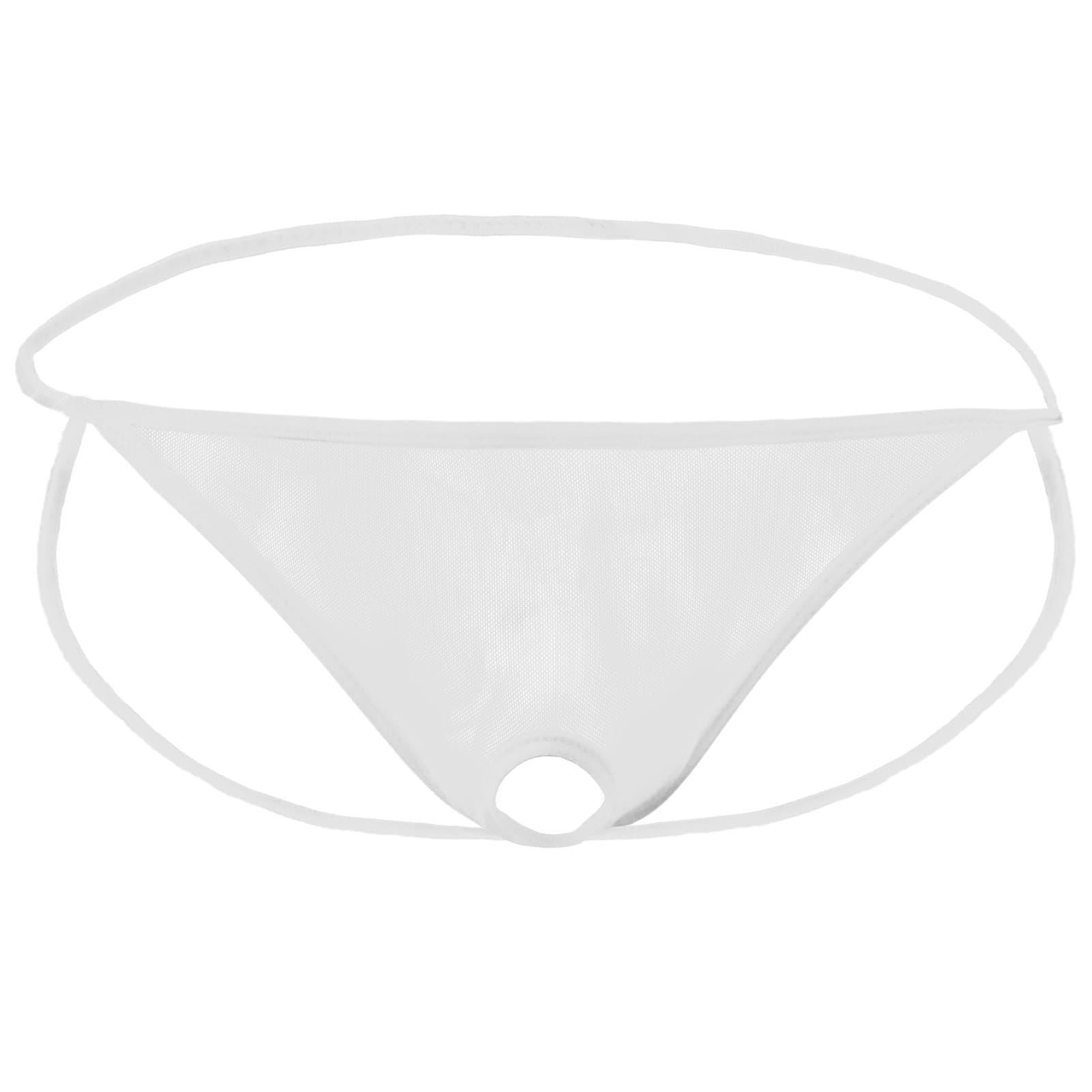 JEERLEEP Men's Mesh See Through Open Front Hole Transprant G-String Underwear
