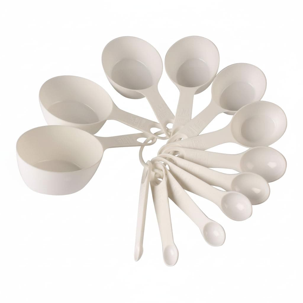 Plastic 12 Piece Measuring Cups and Spoons for Kitchen Cake Baking and Cooking Teaspoon Tablespoon Spoon Accessories Tools Set (White)