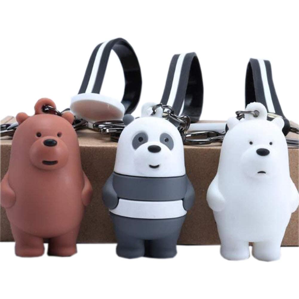 LuLezon 3PCS We Bare Bears Silicone White Bear Brown Bear Panda Cartoon Key Chain Key Ring Bag Pendant