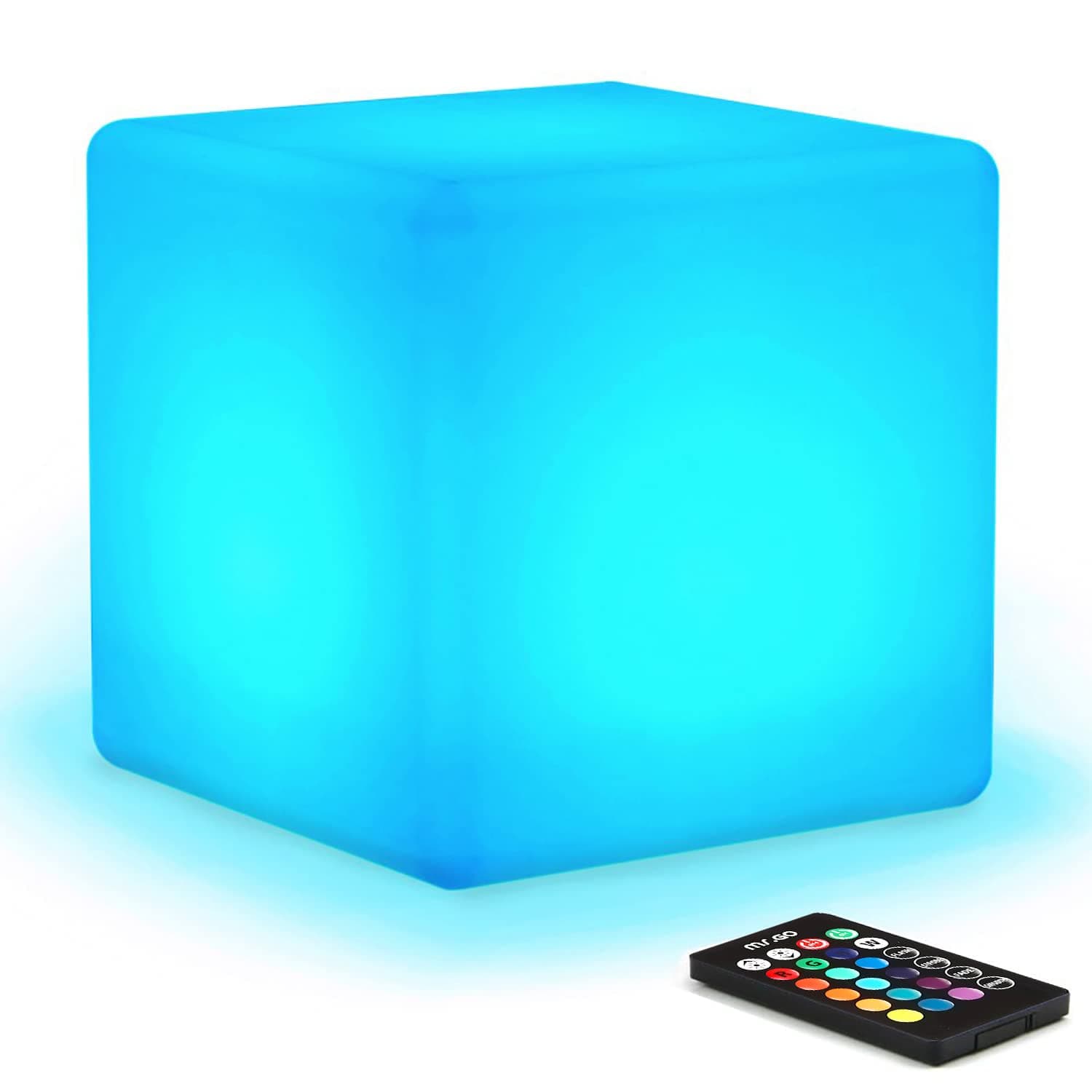 Mr.Go Rechargeable LED Color-Changing Light Cube 8", Dimmable Soothing Mood Lamp with Remote, 16 RGB Colors 4 Modes, Waterproof Cube Lights for Home Patio Party Accent Ambient Decorative Lighting
