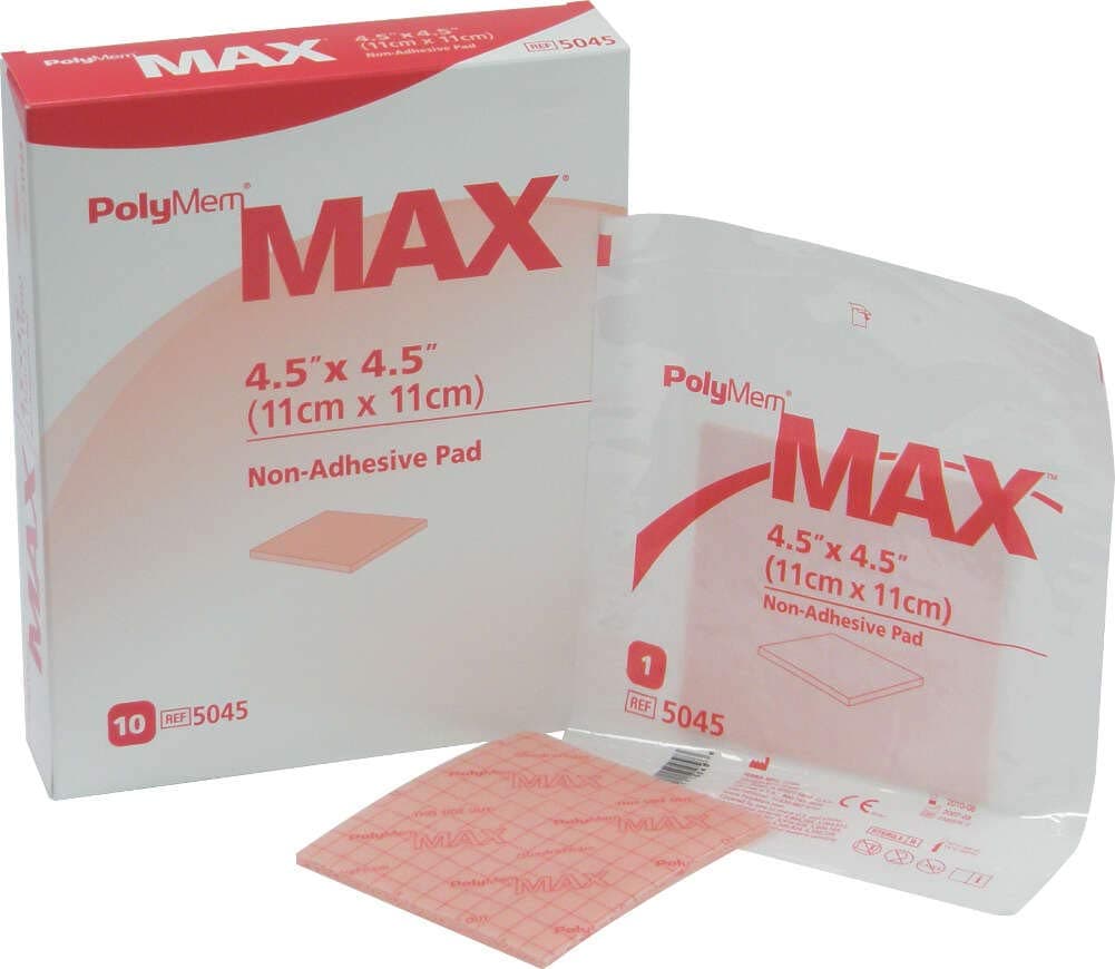PolyMemMax Non-Adhesive Wound Dressing, Sterile, Foam, 4.5' X 4.5' Pad, 5045 (Box of 10)