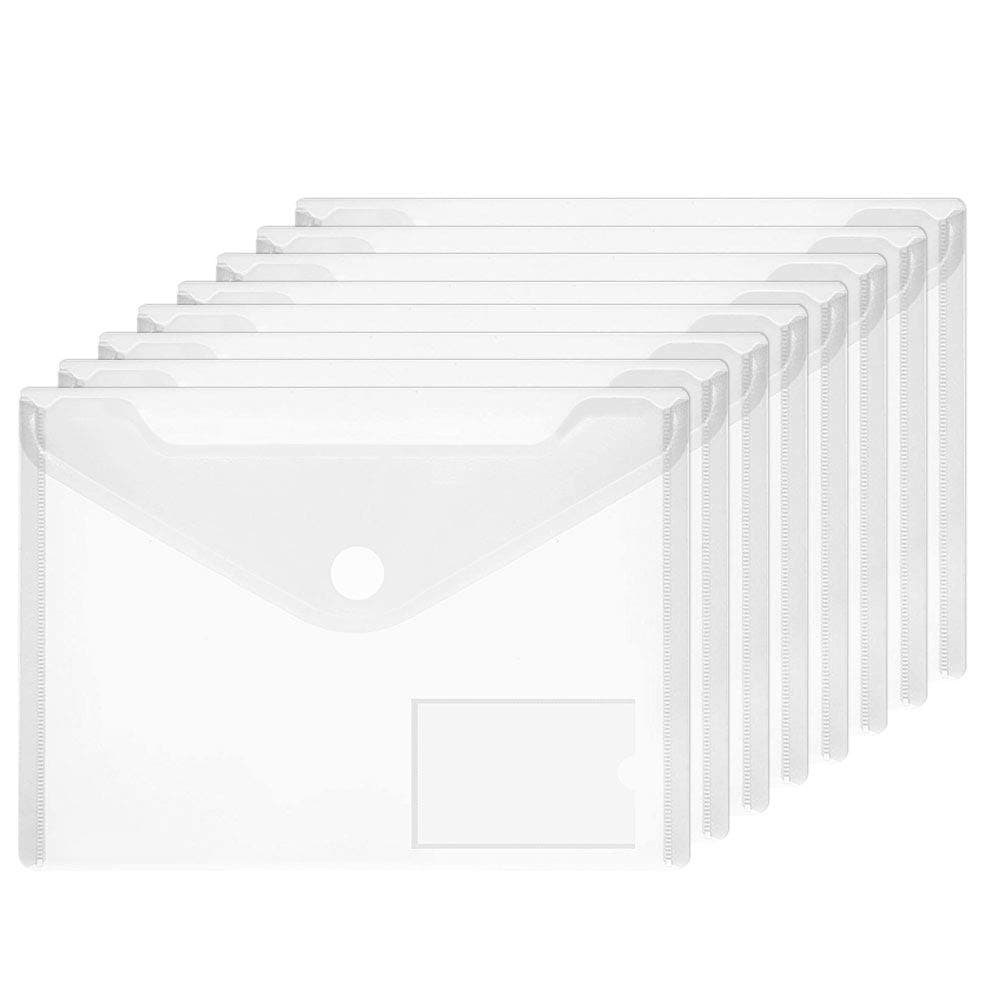 SNAGAROG A5 Plastic Folders 36PCS Clear Plastic Wallets Waterproof Tearproof Envelopes Document Folder with Button Closure for School Home Work Office Organization(Transparent)