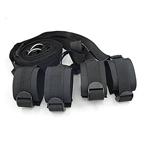 Under Bed Cuff System With Ankle Cuffs Satin Blindfold for sport in Black