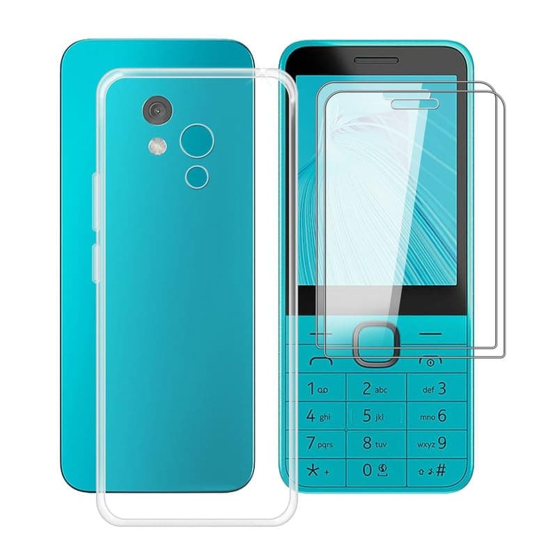 Phone Case for Nokia 235 4G 2024 (2.8") with 2 X Tempered Glass Film, Clear [Anti-Scratch X Shockproof] Soft TPU Bumper Protective Cover for Nokia 235 4G 2024 - Transparent