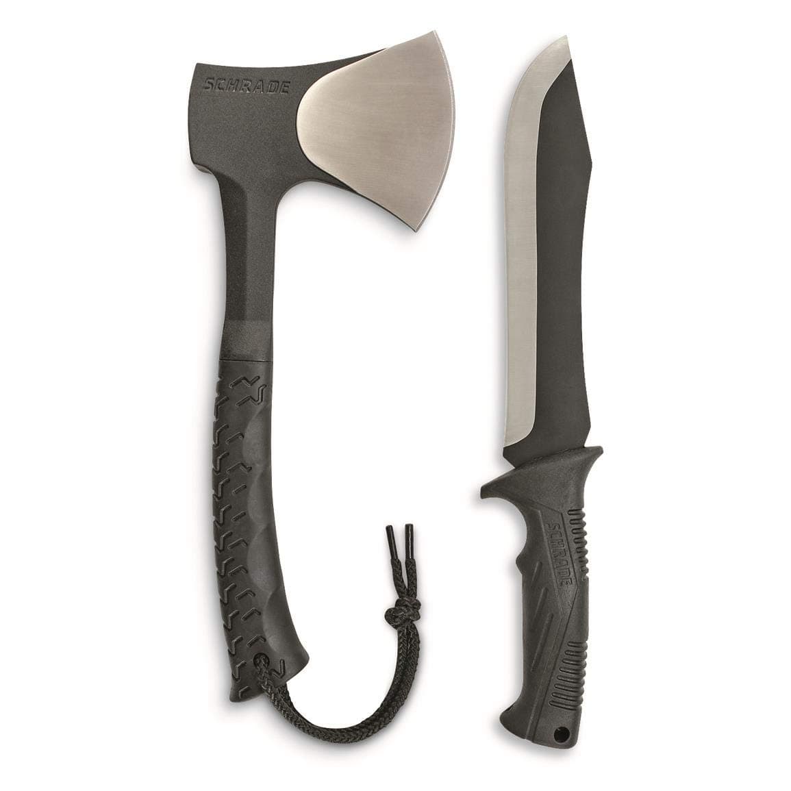 SCHCOM6CP Full Tang Hatchet and Mini Machete Combo with Stainless Steel Blades and TPR Handles for Outdoor Survival, Camping and Bushcraft