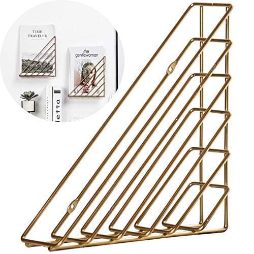 AnLeKING 1 Pack Hanging Wall Easel Display Stand Tabletop Book Holder,Desktop Triangular Wire Metal Magazine,Newspaper,Book & File Sorter Gold