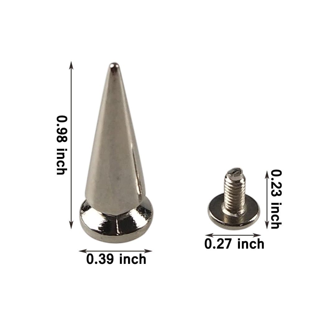 CSPRING 50PCS Silvery Cone Spikes Metallic Screw Back Studs DIY Craft Cool Rivets Punk 10 X 25mm