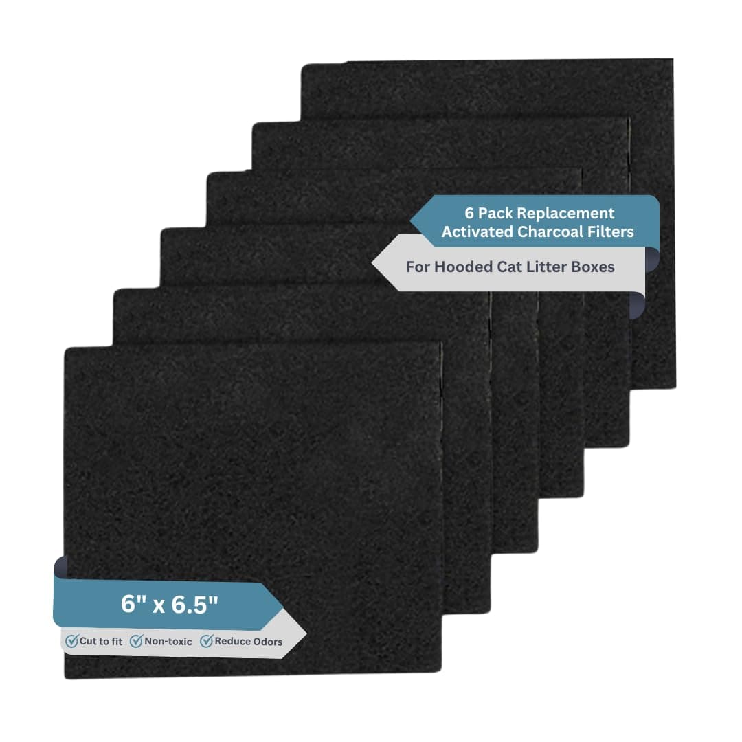 6-Pack Activated Carbon Cat Litter Box Filters Replacement - Trimmable 6" x 6.5" Organic Activated Charcoal Filter - Ideal Hooded Litter Box Deodorizer, Superior Odor Absorbing